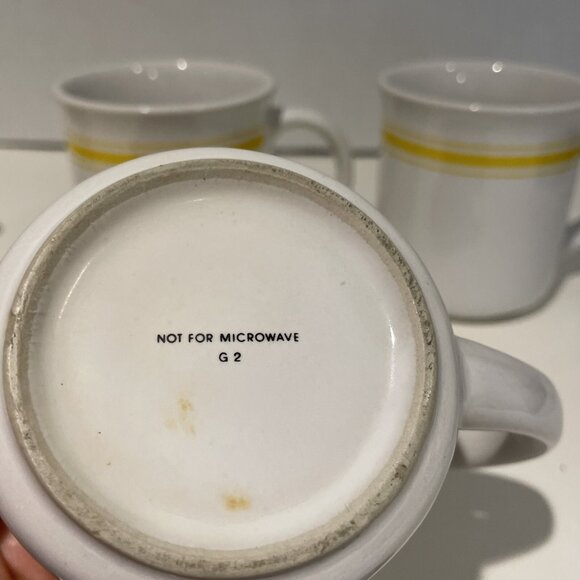 Vintage 1970s CITRUS Yellow Stripe Coffee Mugs Set of 4 Ceramic Retro Rainbow - Picture 7 of 9